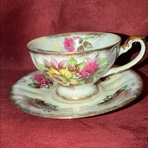 Vintage Sonsco iridescent Floral Teacup and Saucer Set